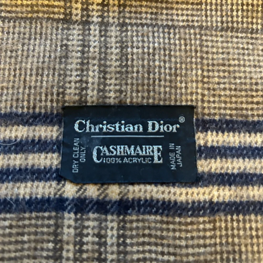 Christian Dior Beige and Navy Checkered Scarf